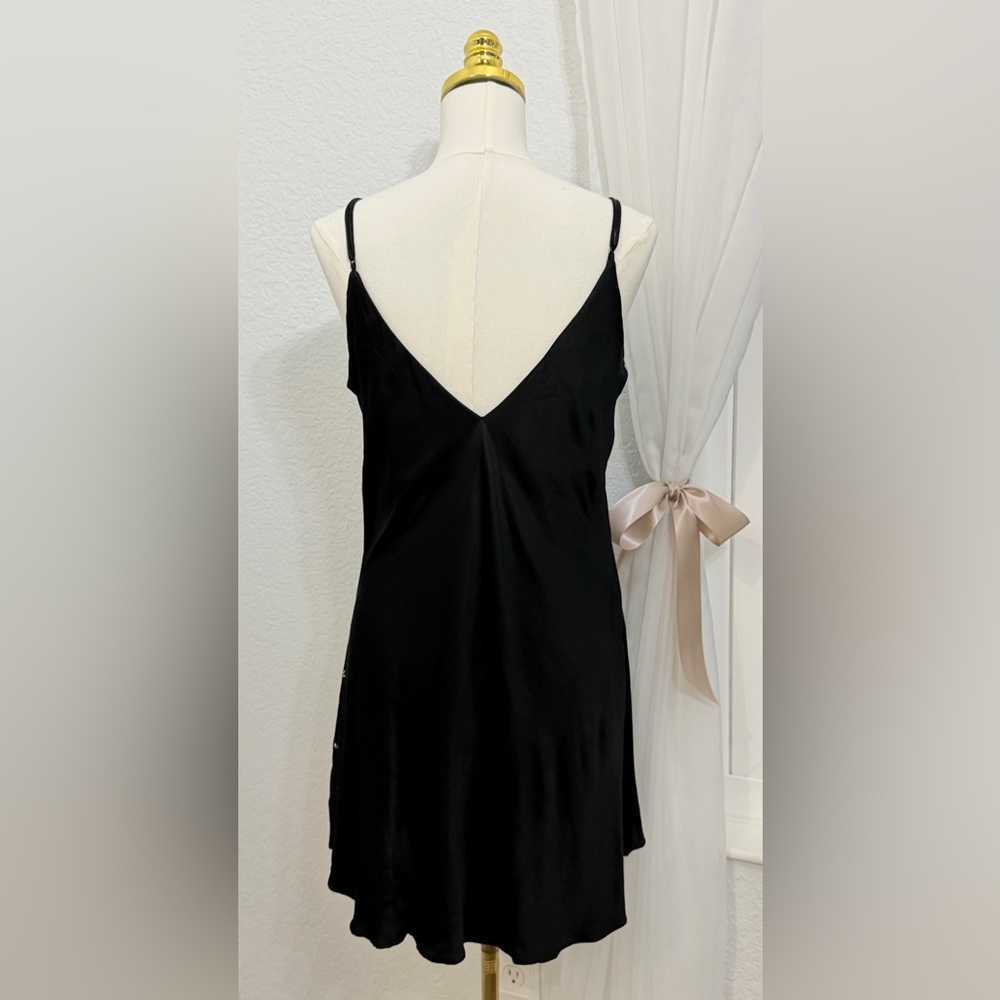 NEW ZARA Y2K Black Satin Plunge Mini Dress With Rhinestone Accents Size XL - Picture 5 of 7